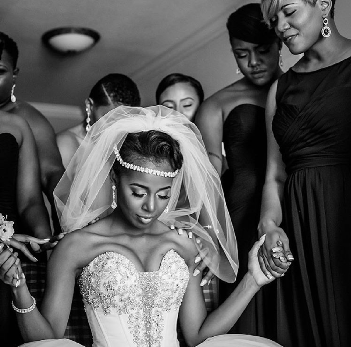 Black Wedding Moment of the Day: Bridesmaids Pray Over Bride and It's So Heartwarming and Pure
